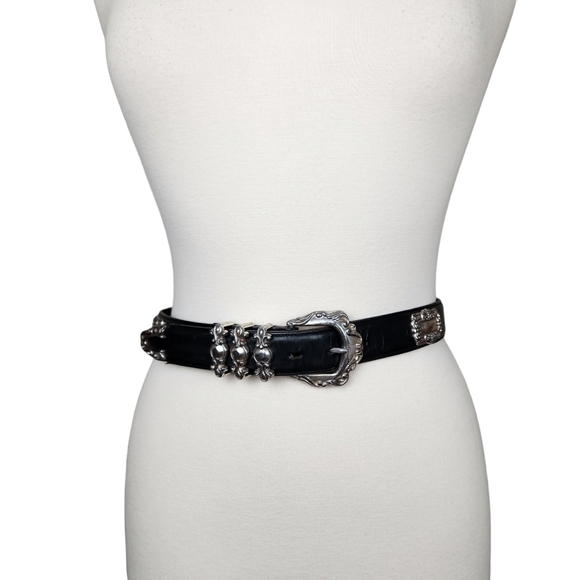 Lady Nadim Accessories - Lady Nadim Vintage Black Genuine Leather Silver Embellishments Belt Women Size M